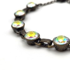 Vintage Bronzetone Bright Iridescent Rhinestone Bracelet Adjustable Linked Chain