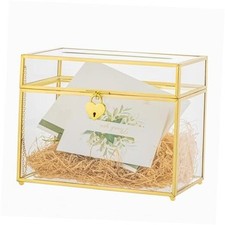 9.8" x 5.6" x 7.7" Glass Wedding Card Box with Slot and 9.8x5.6x7.7inches Gold