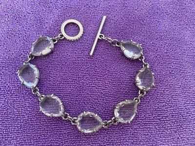 Carolee Silver Tone Clear Teardrop Toggle Bracelet With Rhinestones