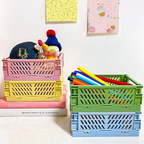 UK Folding Collapsible Storage Crates Plastic Basket Stacking Kitchen Desk Boxes - Picture 9 of 24