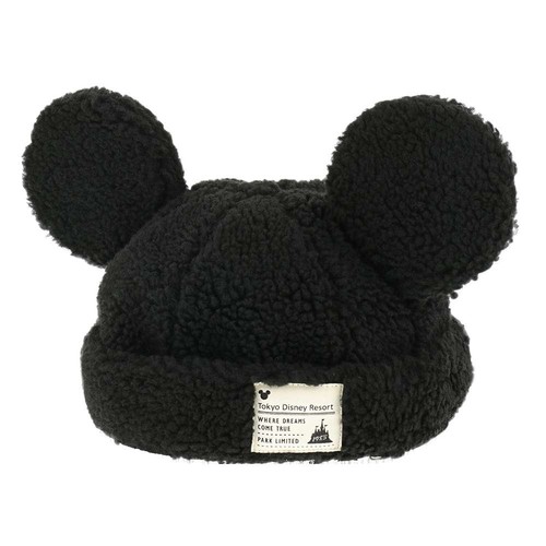 Japan Tokyo Disney Resort Cap Fluffy Black Hat Ears Mickey 58cm FS