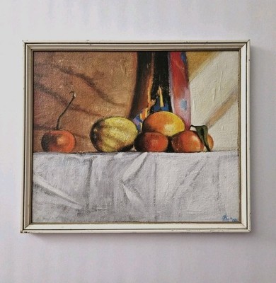 Original Still Life Oil Painting Citrus Fruit On Table 12''X10'' Framed Signed