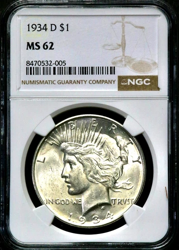 1934-D Peace Silver One $1 Dollar - NGC MS 62   CC818