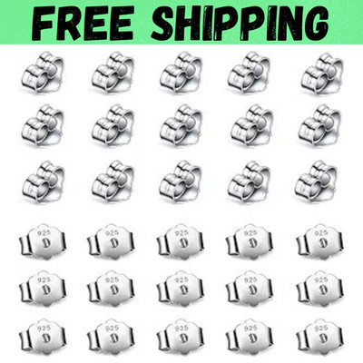 30Pcs/15 Pairs 925 Sterling Silver Earring Backs Replacement Secure Ear Locking