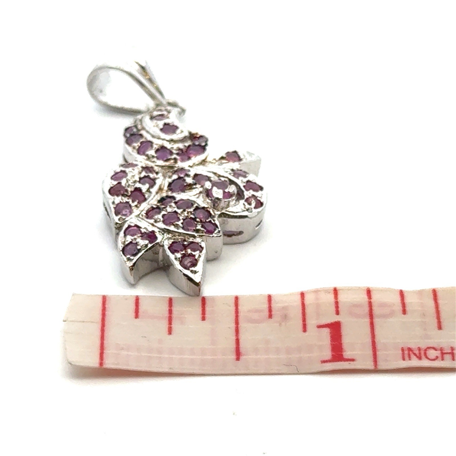 Estate 925 Sterling Silver Ruby Cluster Floral Le… - image 9
