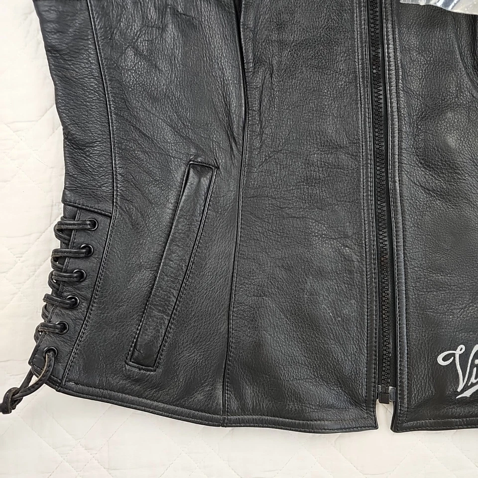 Chaleco Victory Motorcycles de cuero negro con cremallera talla 2XL de encaje lateral para mujer nuevo con etiquetas Foto 3 de 4