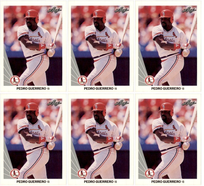 (6) 1990 Leaf #44 Pedro Guerrero St. Louis Cardinals Card Lot