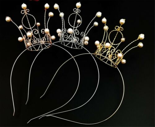 Women Girl Birthday Metal Wired Pearl Party Crown hair head band headband Tiara - Picture 1 of 1