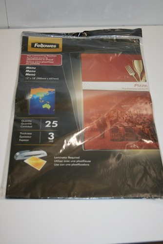 Fellows Hot Laminating Pouches Menu 3MIL Pack of 23 CRC52011 12" x 18"