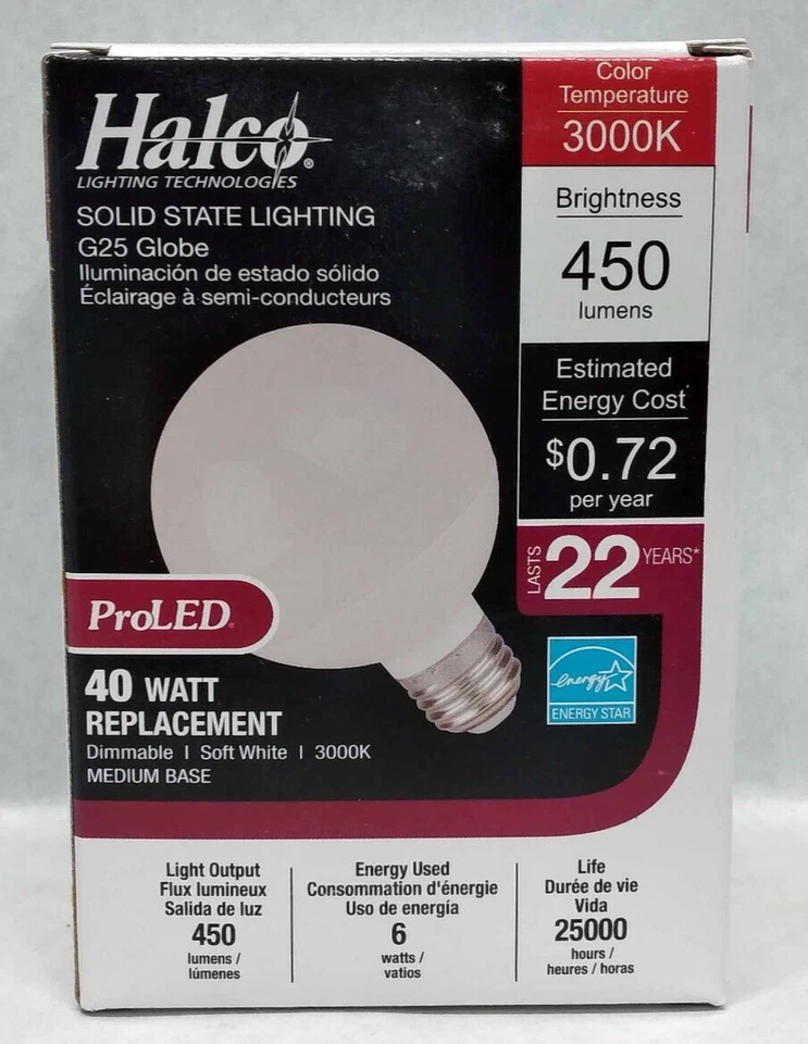 Case of 6 Halco Pro LED 40W G25 Medium Base Dimmable Bulbs - Model 80180 - NEW - Image 2 of 4