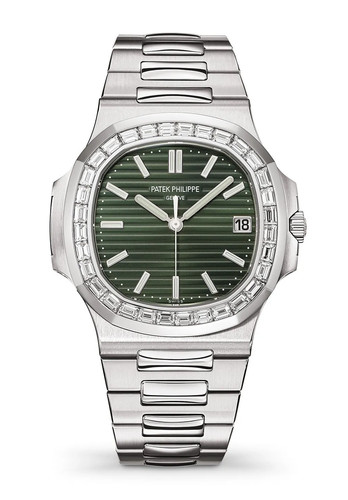 Patek Philippe 5711/1300A Nautilus Olive Green Dial Diamond Baguette