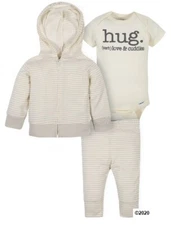Gerber Baby Boy 3-Piece Organic Cotton Onesies, Pants & Hooded Outfit Size 3-6M