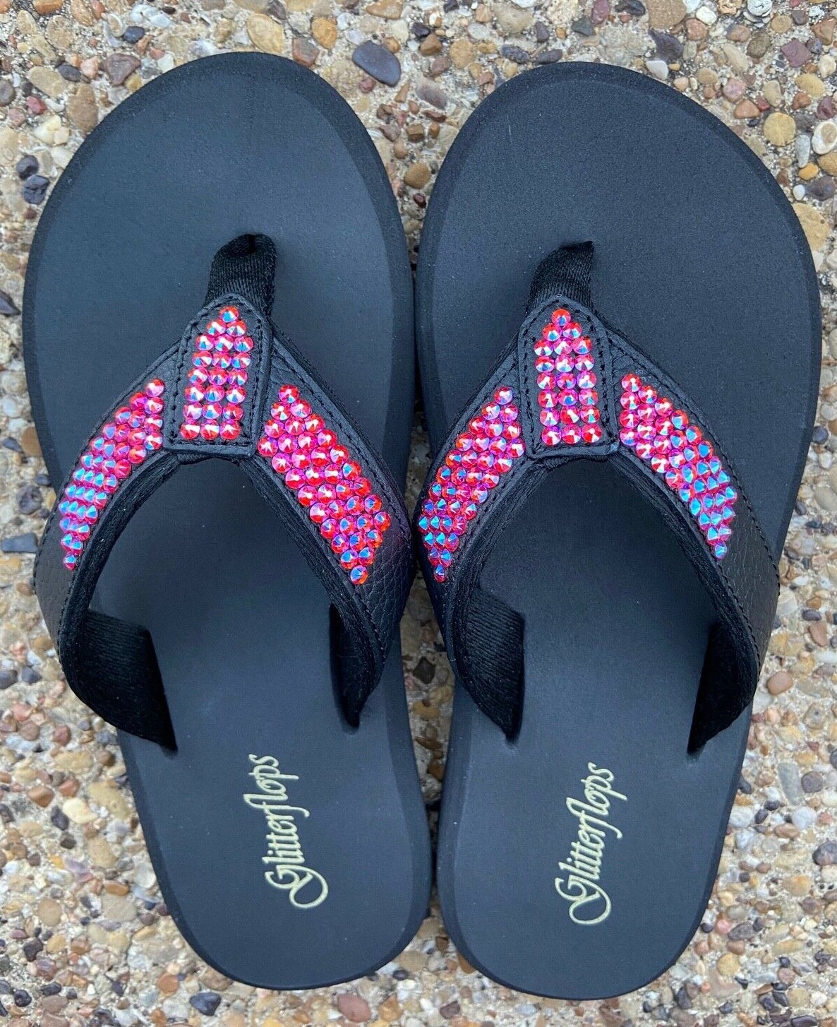 NEW Ladies Hyacinth Glitterflops Black Leather Pink Crystals Orthopedic