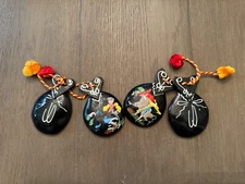 Two Pairs of Vintage Hand Carved & Painted Wood Wooden Spanish Castanets