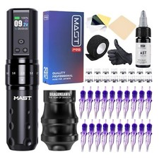 MAST TATTOO Fold2 Pro Wireless 7 Strokes Rotary Pen Gun Machine Needles Ink Kit