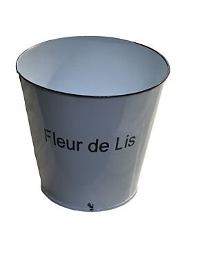 White Metal Bucket 6.125x6-in-Fleur de Lis. Scratches Noted