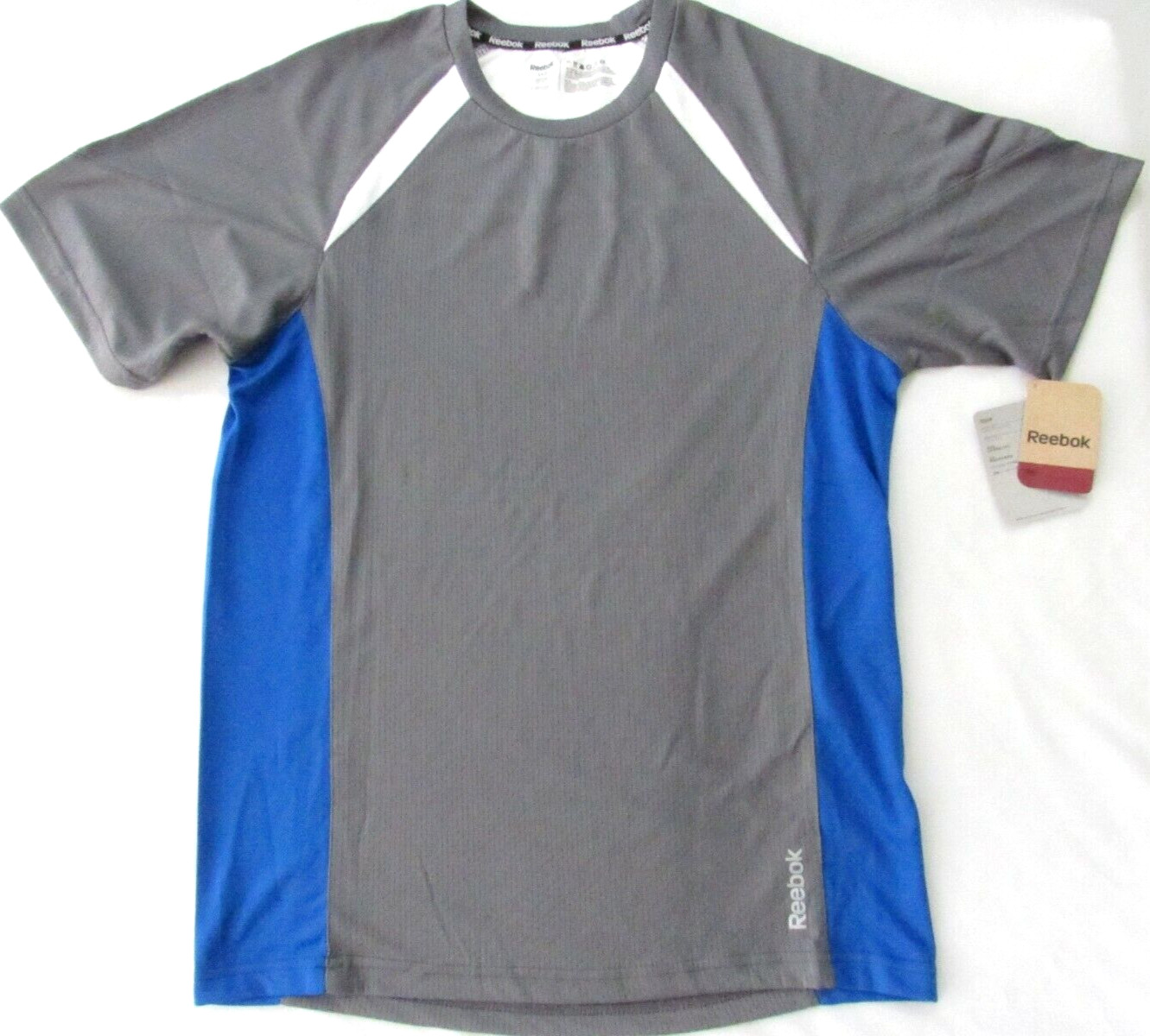 Спортивная рубашка REEBOK Mens sz из мелкой серой сетки с круглым вырезом и коротким рукавом на груди 42 4390₽