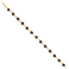 GOLD - 14K Yellow Gold Blue Evil Eye Bracelet - 7.5"