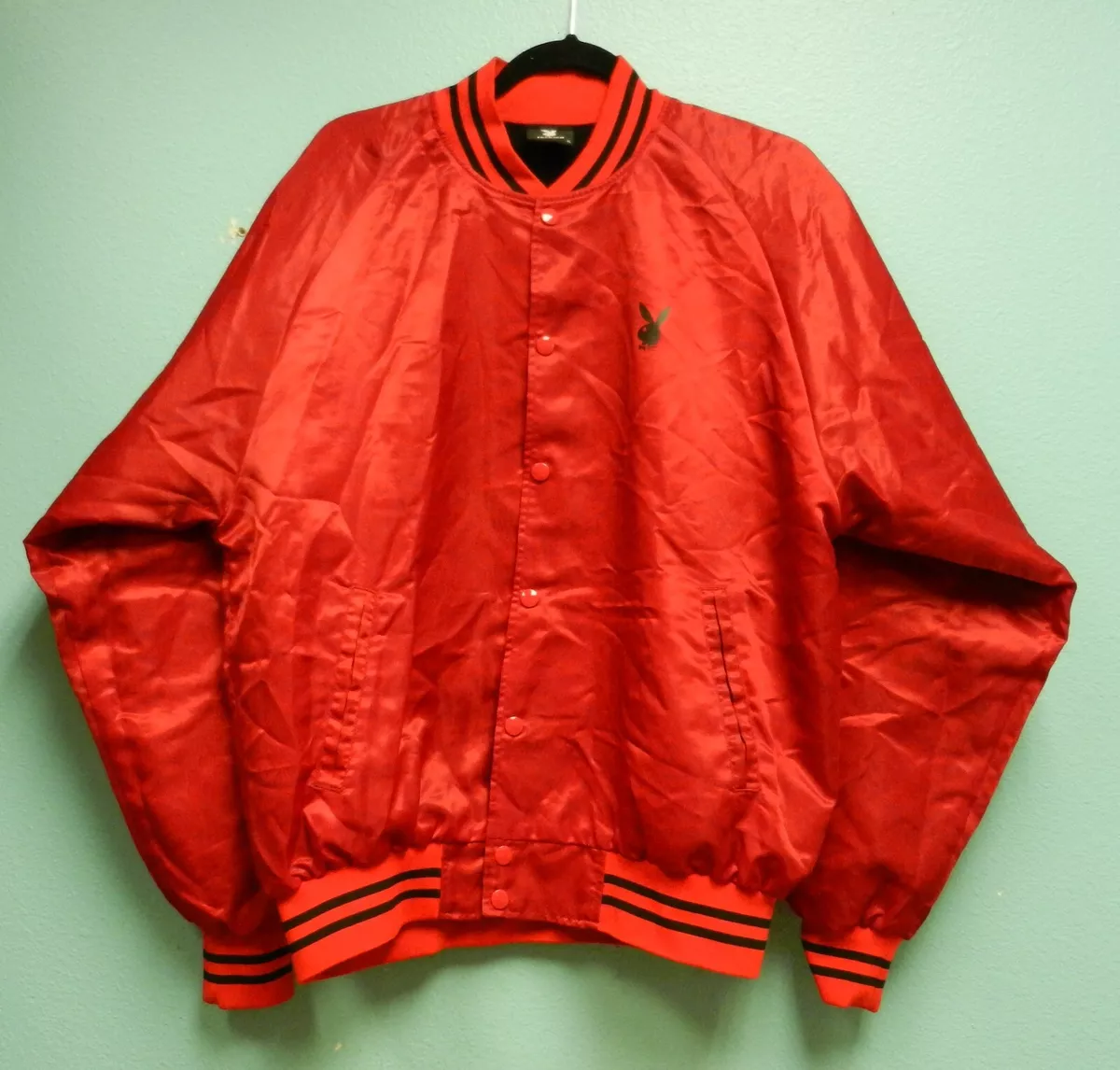 Joyrich X Playboy Bunny Button Up Bomber Jacket Black Red Men s