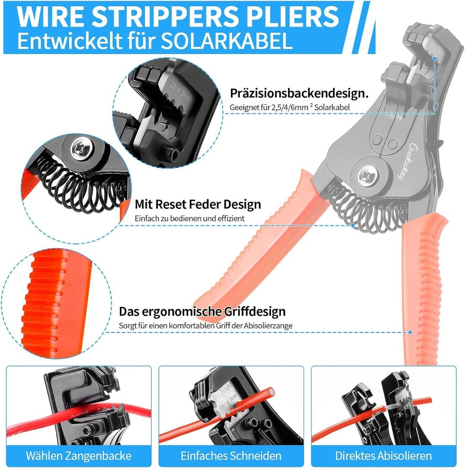 Solar Crimpzange Für PV Kabel - AWG26-10, 2,5-6mm² Solarmodule