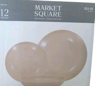 Market Square 12 Pc Dinnerware Set Stoneware Microwave Safe Beige/Tan