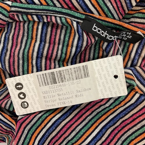 MILLIE METALLIC RAINBOW STRIPE RELAXES MIDI DRESS PINK US10 UK14 BY BOOHOO - Picture 11 of 12