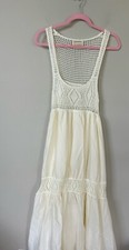 Urban Outfitters Maxi Dress Cotton Beach Boho Fishnet Tiered Crochet Ivory M New