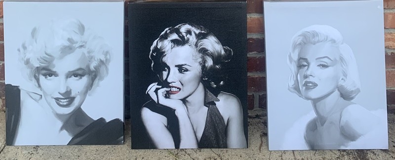 Lot 3 Marilyn Monroe Black and White Canvas Poster Picture Framed 20" X 24"
