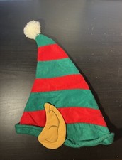 Red Green Striped Elf Christmas Hat with Ears