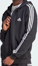Adidas Mens Essentials Fleece 3-Stripes Full-Zip Hoodie Medium Black