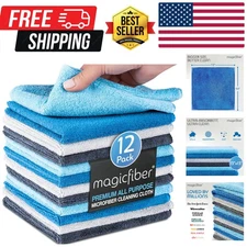 Microfiber Cleaning Cloth - 12 Pack, Large 13" x13” Highly Absorbent Streak-F...