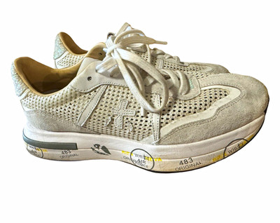 Premiata Low Top Lace Up Athletic Sneakers White/Gray Rubber Outsole