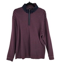 Bugatchi Quarter Zip Pullover Mens XL Burgundy Gray Striped Mock Neck Cotton