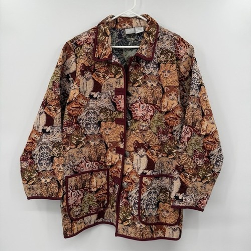 Vintage Blair Jacket Women Cat Kitten All Over Tapestry Buttons Pockets 2XL