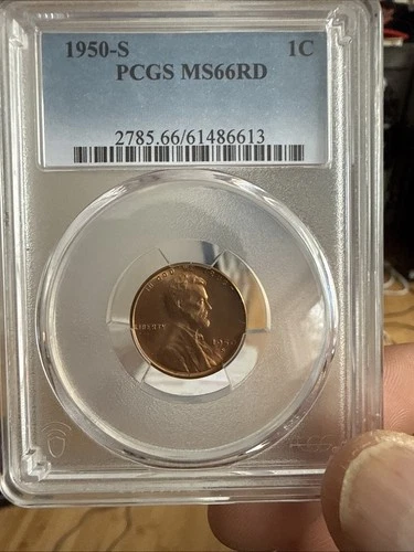 1950-S Lincoln Wheat Cent Coin, PCGS MS-66 Red