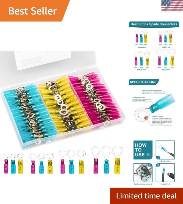 160pcs Heat shrink waterproof terminal set - 22-10 AWG ring terminals + various