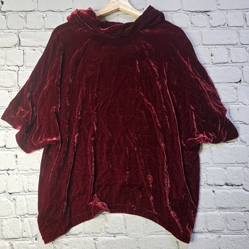Eileen Fisher Crushed Red Velvet Mock Neck Short Sleeve Silk Blend Top Small - Picture 6 of 9