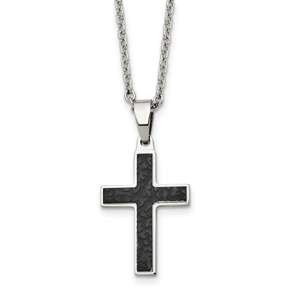 Stainless Steel Black IP Cross Pendant Necklace 24 Inch Cable Chain