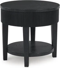 Marstream Modern End Table with 1 Lower Shelf and Reeded Apron, Black
