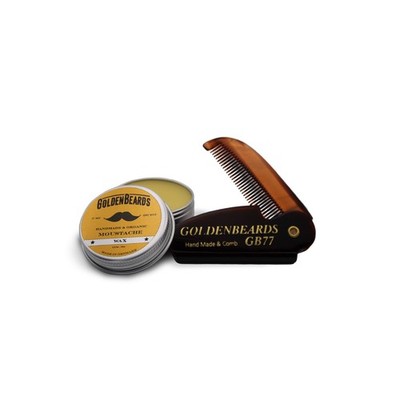 Golden Beards Mustache Wax Kits, Organic & Natural Styling Wax with a Comb.