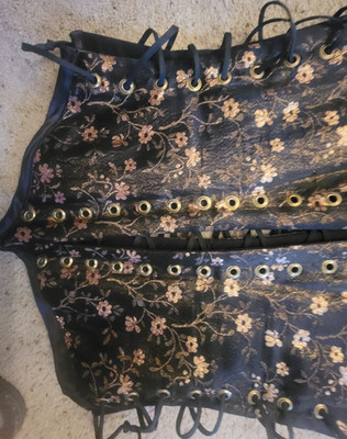 Women s Overbust Corset Size S Black/Gold Floral Lace-Up Bustier w/ Grommets