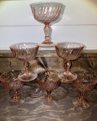6 Arcoroc France Luminarc Rosaline Pink Swirl Champagne Glasses 6oz