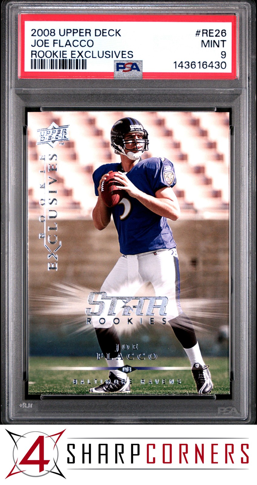 Joe Flacco #RE26 Football Cards 2008 Upper Deck Rookie Exclusives trading card — raw and PSA graded price guide