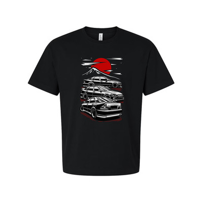 Toyota Chaser Unisex Graphic T Shirt Featuring Stacked Cars Sunset And Mount Fuj