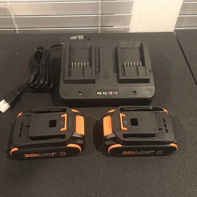 WORX WA3770 Battery Charger and Two (2) WA3669 2.0ah Batteries PowerShare - NOB