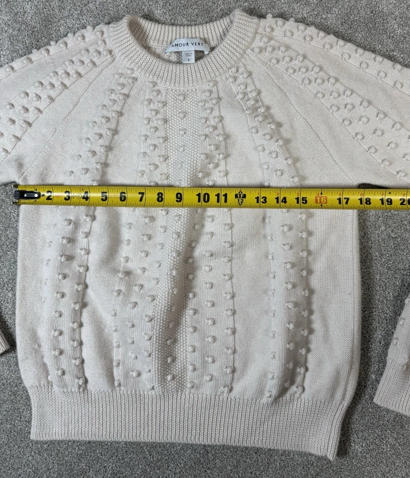 Suéter de Lana Suave AMOUR VERT-Mujer Pequeño-Clásico Crew-Pom Tejido-¡Como Nuevo! Foto 4 de 4