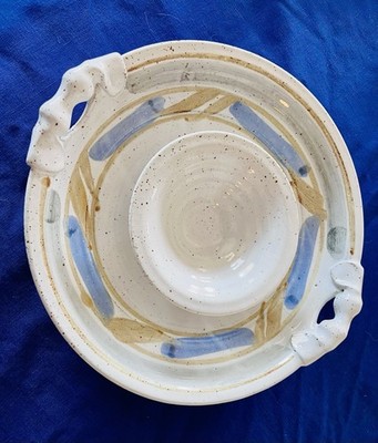 Studio Pottery chip and salsa veggie and dip platter tray w/ handles 11.5 round