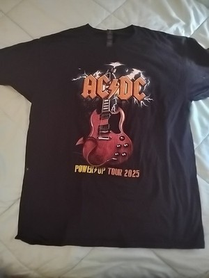 AC/DC Power Up Tour Guitar Logo 2025 Band Merch Double Sided L Black T Shirt
