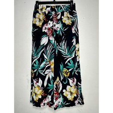 Tropical Floral Wide Leg Pants Elastic Waist Multicolor Botanical Summer