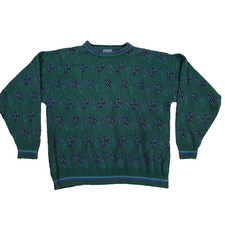 VTG Ralph Lauren Chaps Sweater Mens XL Green Purple Geometric Knit Cotton USA
